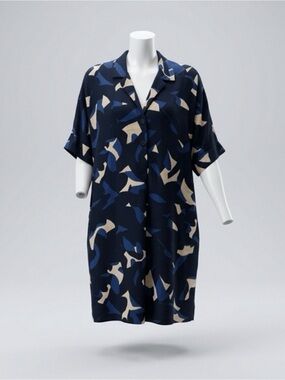 NIC+ZOE Relaxed Navy Abstract-Print Midi Shirt Dress with pockets
